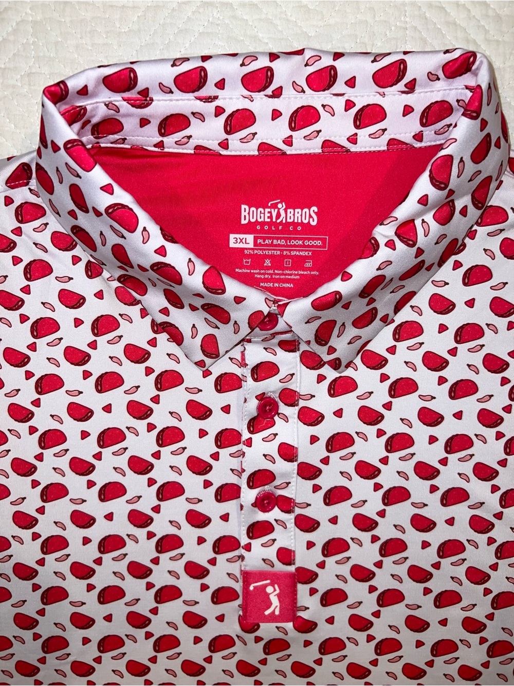 Bogey Bros Pink Taco Men’s 3XL Pink White Performance Golf Polo Shirt